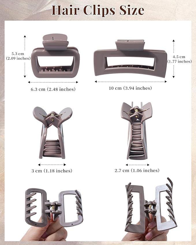 Mesovor 2 Styles Silicone Flexible Hair Claw Clips, 6 Pack Soft Bendable Hair Clips for Women | Rectangle Small Large Cozy Hairclips (Light Khaki, Dark Khaki, Coffee)