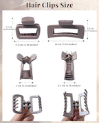 Mesovor 2 Styles Silicone Flexible Hair Claw Clips, 6 Pack Soft Bendable Hair Clips for Women | Rectangle Small Large Cozy Hairclips (Light Khaki, Dark Khaki, Coffee)