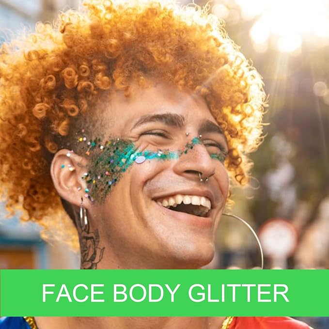 Christmas Body Glitter - Stocking Stuffers, Sequin Face Hair Makeup for Party Rave Festival, Christmas Gifts for Adults (Green Body Glitter)