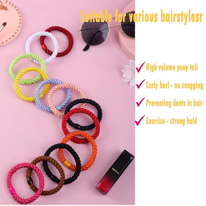 AXEN 8PCS Elastic Hair Tie for Women Girls, Cotton Bands Soft Woven Ponytail Holders for Thick Hair and Curly Hair, Double Mixed Colors 2