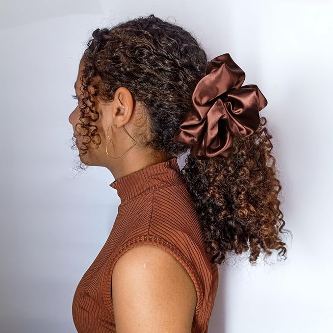 CEELGON Chocolate Big Satin Scrunchie6.5 Inches Jumbo Scrunchies Silky Hair Ties Oversized Ponytail Holderfor Thick Curly Hair Extra Large Hair Accessories for Women (Chocolate)