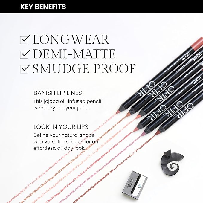 OFIR Longwear Demi-Matte Lip Pencil | Smudge-Proof, Easy Glide, Hydrating, Long-Lasting Color | Pink Smoothie - Neutral Blush Lip Liner Pencil | 0.042 OZ