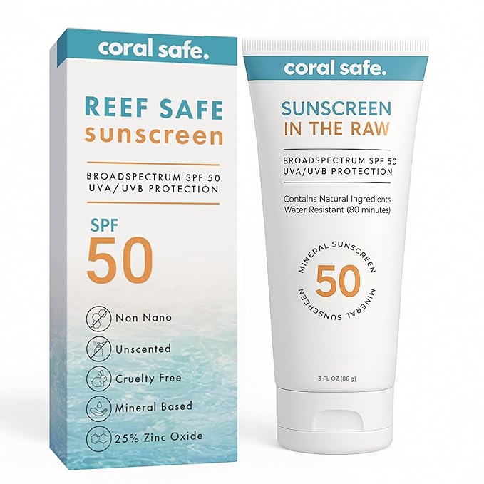 Reef Safe Mineral Sunscreen Travel Lotion SPF 50 - Mexico & Hawaii 104 Reef Act Compliant, Biodegradable, Zinc Oxide, Oxybenzone & Octinoxate Free, Water Resistant, Natural Ingredients, by Coral Safe