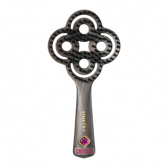 Simetra Detangler Hair Brush for Woman and Men, Holiday Present - Original Detangling Brush for Curly Hair/Wet & Dry Hair, Natural Boar Bristles Hairbrush - Natural Crystal Inlay & 14K Gold Plating