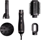 Foxybae Super Styler – 4-in-1 Blow-Dryer Brush Set - Diffuser, Blowout-Brush, 1.25” Curling Barrel & Drying Cylinder - Voluminous, Frizz-Free Hair - Dryer, Straightener & Curler (Black Rose-Gold)