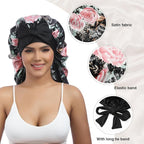 AWAYTR Long Satin Bonnet for Braids - Elastic Silk Hair Bonnets for Sleeping Night Cap Stretchy Tie Band for Women（Flower B）