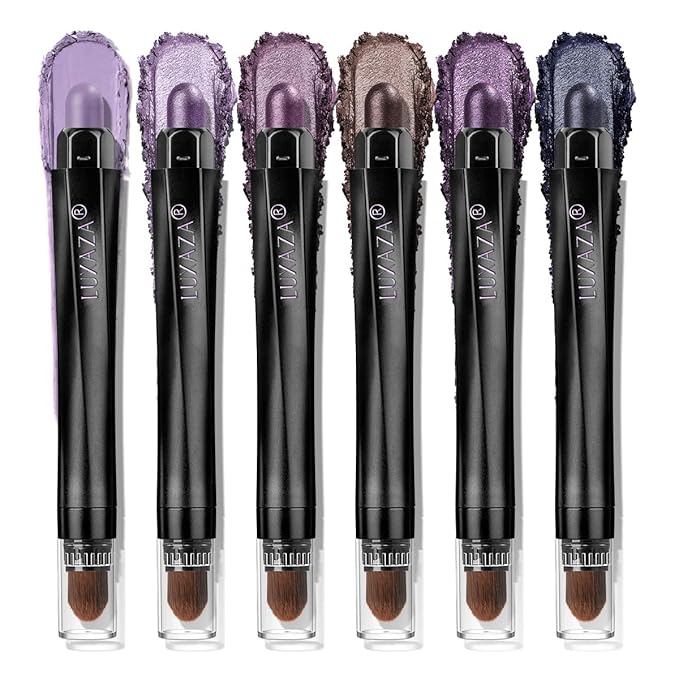Purple Eyeshadow Stick 6PCS Set, Metallic Shimmer Matte Cream Eye Shadow Palette Eyeliner Brightener Pencil Crayon Halloween Makeup- LAVENDER