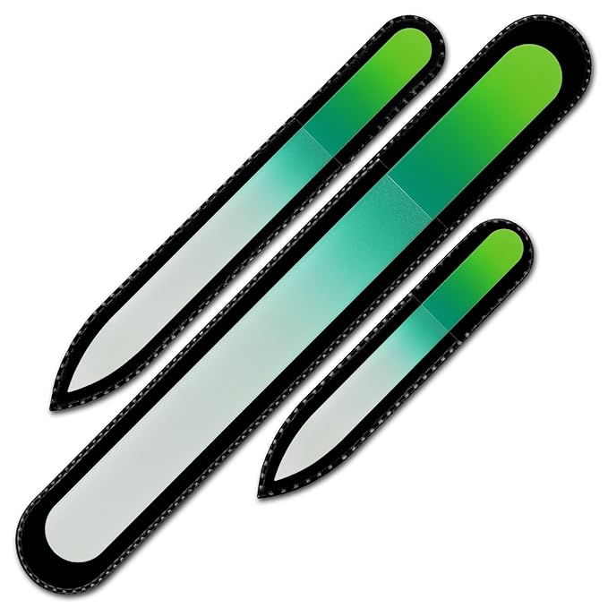 Beauty Glass Nail File - Mont Bleu Set of 3 Crystal Nail Files in Pouch - Genuine Czech Tempered Glass - Handmade Mother's Day Gifts - Best Nail Files Prime for Manicure Tool Kit