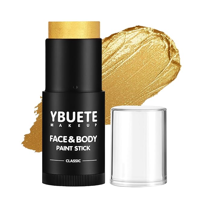 Golden Oil Based Face Body Paint Stick, Non-toxic Full-coverage Face Painting for Sun Goddess Makeup Halloween Cosplay Makeup, Waterproof Cream Golden Body Painting for Adults