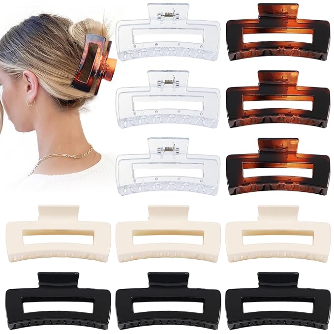 4.1 Inch Large Claw Clips - 12 Pcs Jumbo Square Jaw Clips for Thick Hair, Bulk Hair Accessories for Women and Girls - Transparent