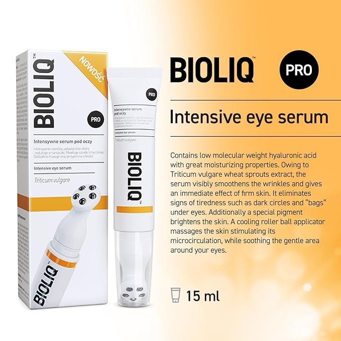 Bioliq - Pro Intensive Eye Serum - Hyaluronic Acid for Moisturizing, Wheat Sprout Extract for Wrinkle Smoothing, Dark Circle, Cooling Roller - 15 ml