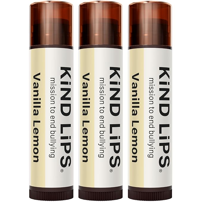 Kind Lips Organic Vanilla Lemon Lip Balm 3-Pack – Refreshing & Comforting Lip Care for Dry, Chapped Lips • 100% Natural, Clean, Gluten-Free, Grain-Free • Made in USA • Everyday Value chapstick Set