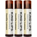 Kind Lips Organic Vanilla Lemon Lip Balm 3-Pack – Refreshing & Comforting Lip Care for Dry, Chapped Lips • 100% Natural, Clean, Gluten-Free, Grain-Free • Made in USA • Everyday Value chapstick Set