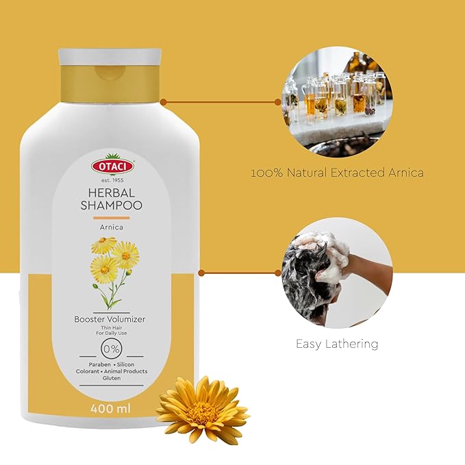 OTACI Herbal Strengthening and Volumizing Shampoo with Arnica, Everyday Use For Weak, Fine, and Flat Hair, Horsetail, Ginseng, Provitamin B5, No Paraben, No Silicon, No Alcohol 13.5 Fl Oz