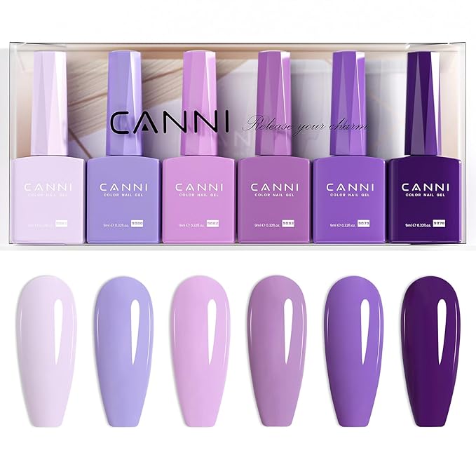 CANNI 6Pcs 9ml Hema-Free Purple Gel Polish,Dark Purple Gel Nail Polish Set,Light Violet Colors Gel Polish Kit, Soak Off LED Nail Gel Manicure Kit DIY at Home Salon Gifts for Women Girls