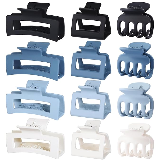 3 Styles Hair Clips for Women Small Medium Big Claw Clips for Thin Thick Hair 12 Pcs Hair Claw Clips Hair Clips Combination Hair Accessories for Women (Blue)