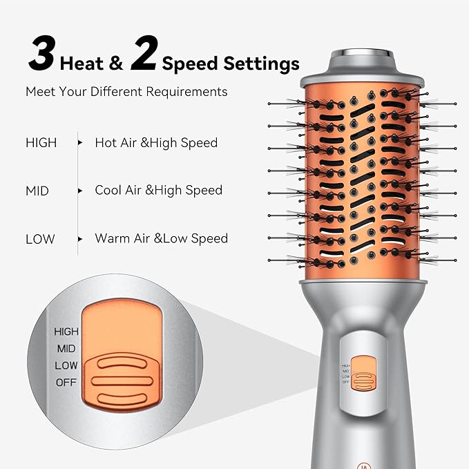 Double Voltage Mini Hair Dryer Brush,Traval Hair Brush 100-240V,3 Heat & 2 Speed Settings Oval Barrel Thermal Brush,Blow Dryer Brush for Dry,Straightening,Voluming