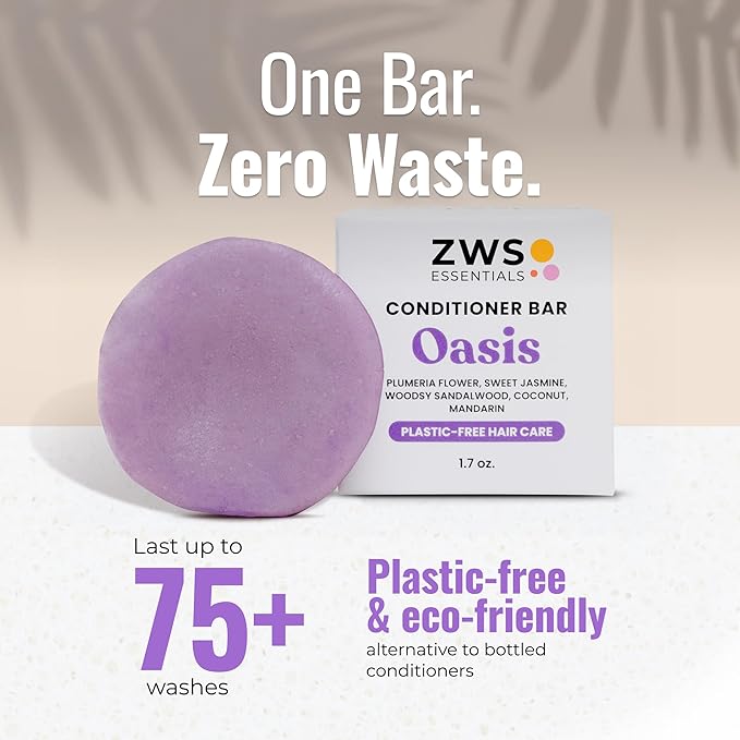 Oasis Conditioner Bar, Vegan Solid Hair Conditioner for Gray & Frizzy Hair, with Plumeria, Jasmine, Sandalwood, Coconut, Mandarin, Zero Waste, Travel-Friendly
