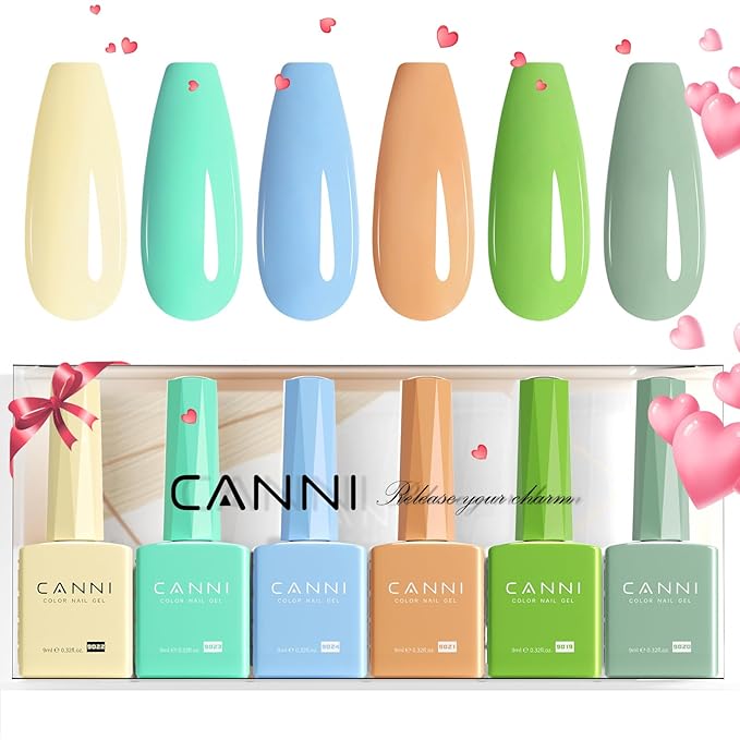 CANNI 6Pcs 9ml Pastel Gel Nail Polish Set- Yellow Green Blue Gel Polish Kit Candy Colors DIY at Home Salon Christmas New Year's Gifts for Girls