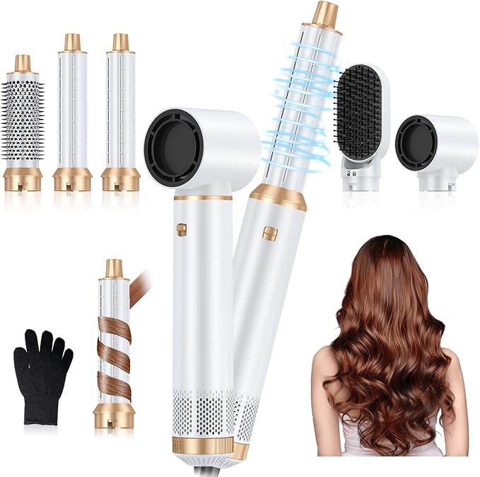 5 in 1 Blow Dryer Brush, Upgrade Hair Dryer Brush Air Curler Air Curling Wrap Styler, Detachable Hot Air Brush Negative Ion Curling Brush Iron, Hair Styling Tools for Drying Curling Straightening