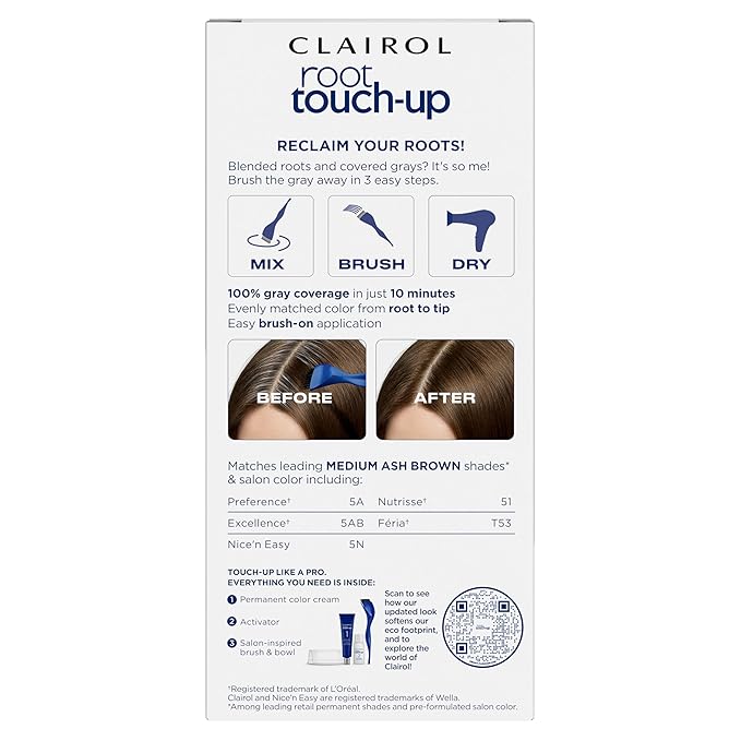 Clairol Root Touch-Up by Nice'n Easy Permanent Hair Dye, 5A Medium Ash Brown Hair Color, Pack of 1