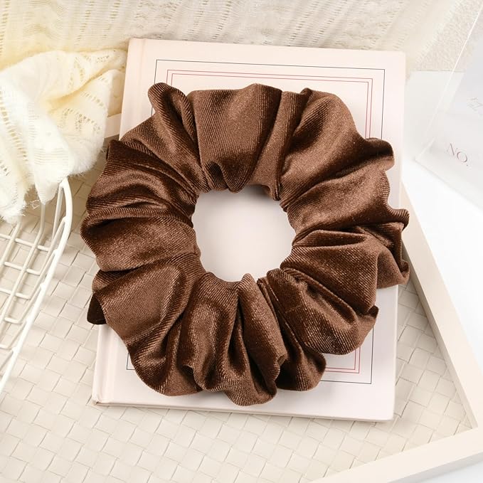 CEELGON Brown Big Velvet Scrunchie 6.5 Inches Jumbo Scrunchies Hair Ties Oversized Ponytail Holder for Thick Curly Hair Extra Large Hair Accessories for Women (Brown)