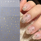 12 Sheets Gold Moon Star Nail Art Stickers Decals Luxury Metallic Silver Nail Stickers Sun Stars Moon Nail Art Design with Starlight Moon Charm Nail Adhesive Sliders for Women Manicure Decoration
