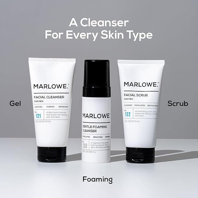 MARLOWE. No. 122 Facial Scrub 6 oz, Gentle Face Exfoliator with Apricot Seed Powder & Pumice, Cleanses & Smooths, Fresh Pine & Agarwood Scent