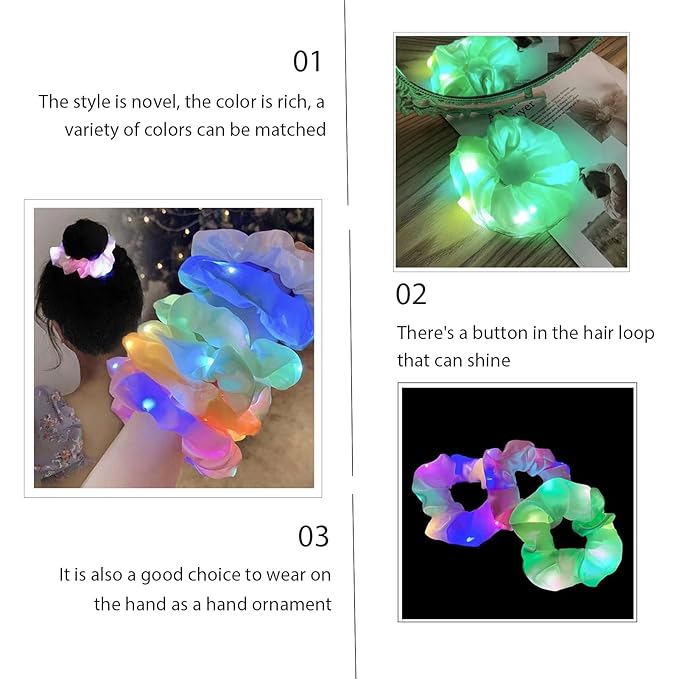 LED Scrunchies, 6 Pcs Light up Glow Hairbands Neon Accessories with 3 Light Modes for Girls Women Festival Accessories Christmas Halloween Party