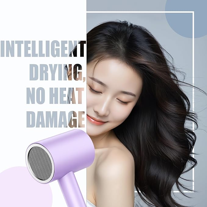 110V Hotel Wall Mounted Hair Dryer for Bathroom（with Night Light） Professional Styling HairDryer for Salon【Blue Light Negative Ions】 Fast Drying Restroom Blow Dryer，Matte Texture - Roland Purple