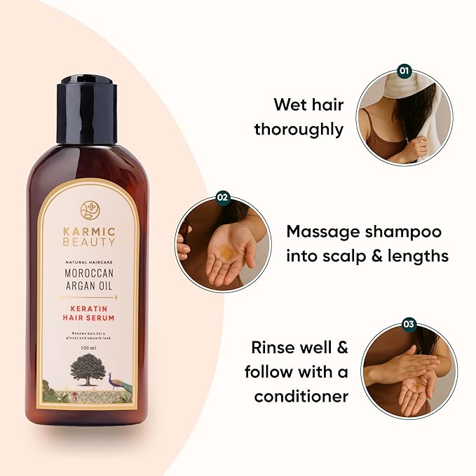 100% Organic Moroccan Argan Oil & Natural Keratin Luxurious Hair Serum | Get Smooth, Silky & Shiny Hair | Lightweight & Non-Greasy Formula | Sulfates & Parabens Free | 3.4 fl oz