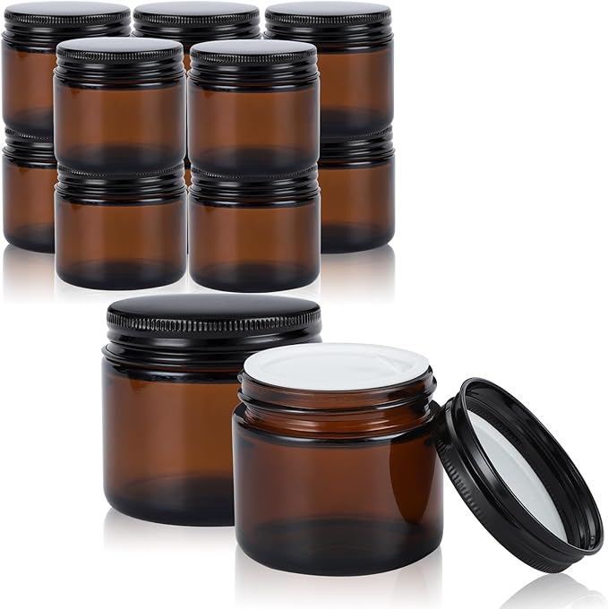 1oz Amber Glass Jars with Lids - 12 Pack Cosmetic Containers for Travel, Lotion, Cream