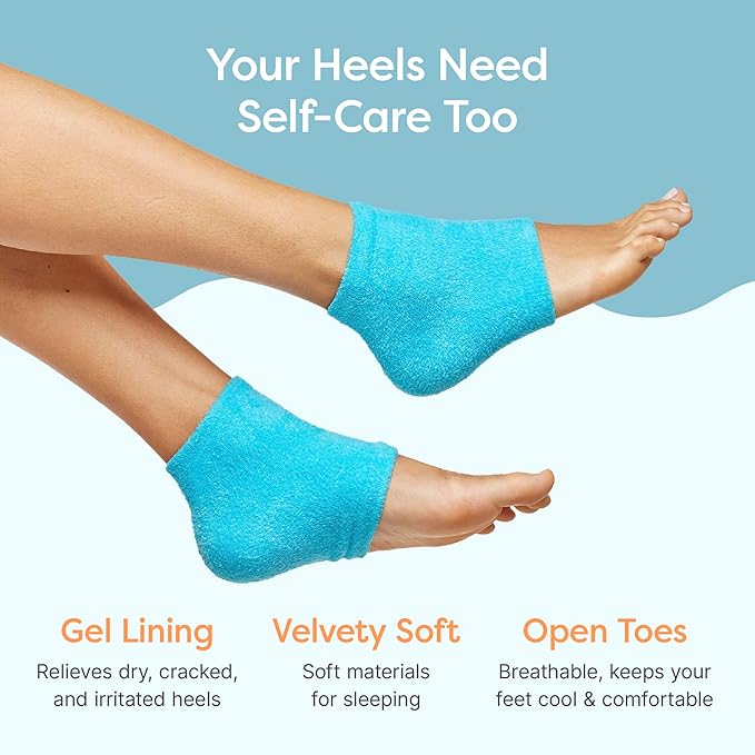 ZenToes Moisturizing Socks for Cracked Heel Treatment, Vitamin E, Olive Oil and Jojoba Oil Heel Socks, Stocking Stuffers for Women, Spa Self Care Gifts for Women (Fuzzy Blue and Pink, Regular)