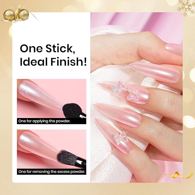 Beetles White Chrome Nail Powder for Gel Nails Pearl Cromer Nail Powder Mirror Effect Nails Gel Polish Glitter Manicure Holographic Pigment Nails Art Design Gifts for Women