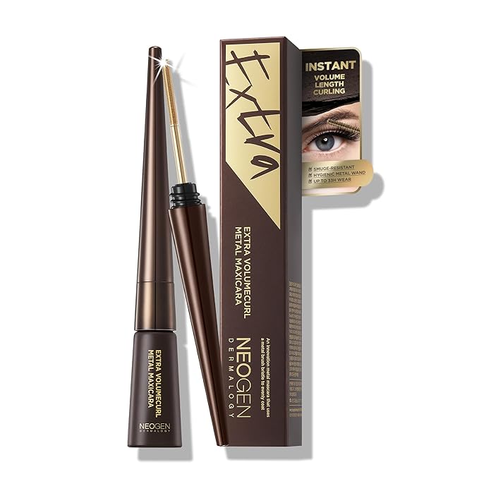 [K-Beauty] Neogen Dermalogy Extra Volume Curl Metal Mascara 0.20 oz | Lash Telescopic Lift Mascara Black Volume and Length Refillable (Volume, Brown)