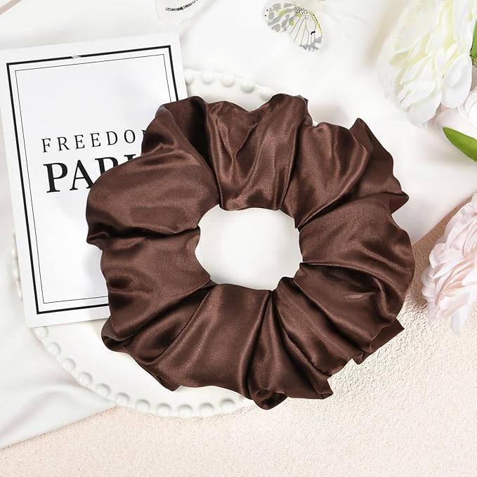 CEELGON Dark Brown Big Satin Scrunchie6.5 Inches Jumbo Scrunchies Silky Hair Ties Oversized Ponytail Holderfor Thick Curly Hair Extra Large Hair Accessories for Women (Espresso)