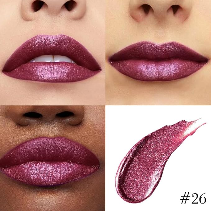 Kaely 2-in-1 Dark Plum Purple Red Metallic Lipstick and Lip Liner Makeup, Shimmer Liquid Metallic Lipsticks for Women, Glitter Lip Gloss Stain Long Lasting Waterproof Smudge Proof 24 Hour, Vegan 26