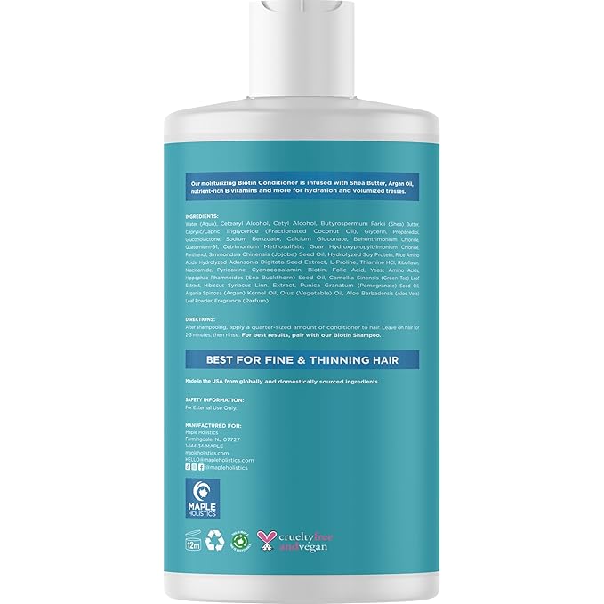 Biotin Conditioner for Thinning Hair - Volumizing Conditioner for Fine Thin & Weak Hair - Sulfate Paraben & Silicone Free with Nourishing Plant Proteins Argan Oil Green Tea & B Vitamins (16 Fl Oz)