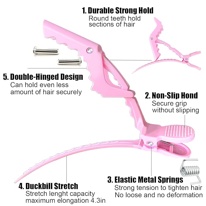 30 Pcs Alligator Hair Clip for Styling Sectioning - Salon Hair Clip for Thick Hair, Plastic Hair Styling Clip with Wide Teeth & Double-Hinged Design (Pink)