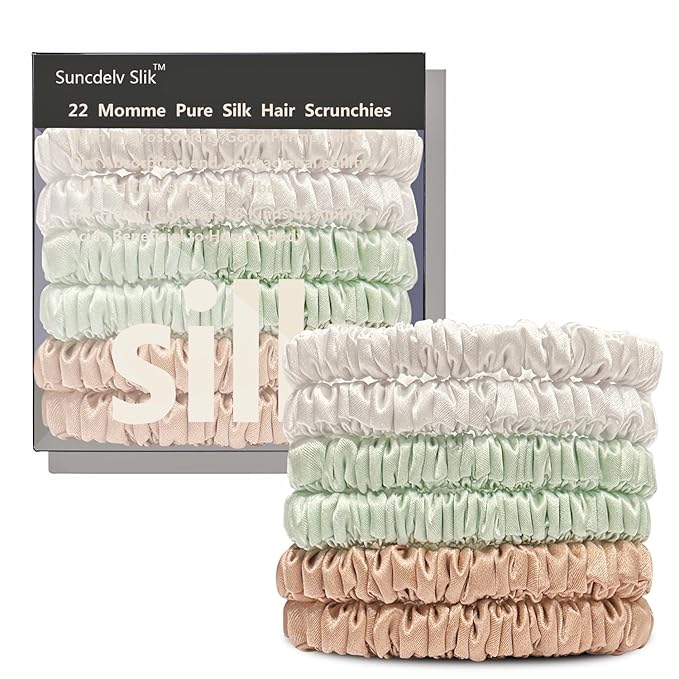 Suncdelv Silk,100% Silk Scrunchies for Hair,22 Momme Hair Ties for Anti-Crease & Breakage,Natural Women Hair Accessories，Fashion Hairbands 6PCS (White, Light Green, Rubber Red)