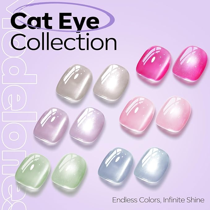 modelones Cat Eye Gel Nail Polish,Glitter Purple Gel Polish with Magnet Magentic Cateye Gel Polish Soak Off Led Reflective Gel Top Coat Manicure Salon DIY Gifts