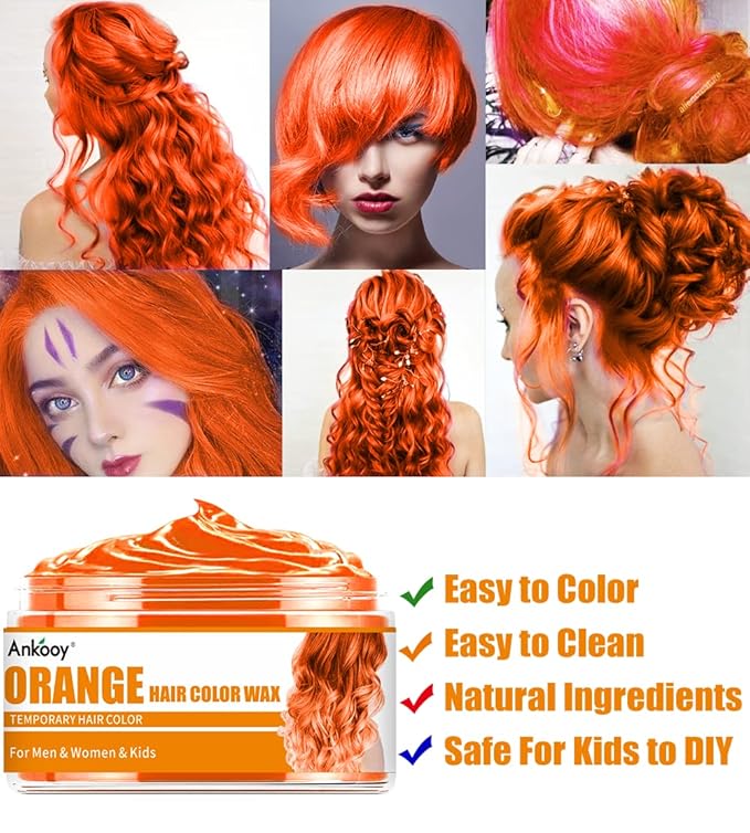 6 Colors Temporary Hair Color for Kids,Hair Wax Color for Halloween,Gifts for Teens,Girls,Boys,Gifts for Kids,Hair Color Spray Green Orange Pink Purple Red Blue Hair Dye Wax