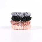 Hair Ties Silk Satin Scrunchies - Small Mini Thin Elestics Ponytail Holder Hair Bands Skinny Scrunchy For Thick Curl Hair No Crease Hair Ties Soft Accessories No Hurt Your Hair for Women and Girls (Basic color)