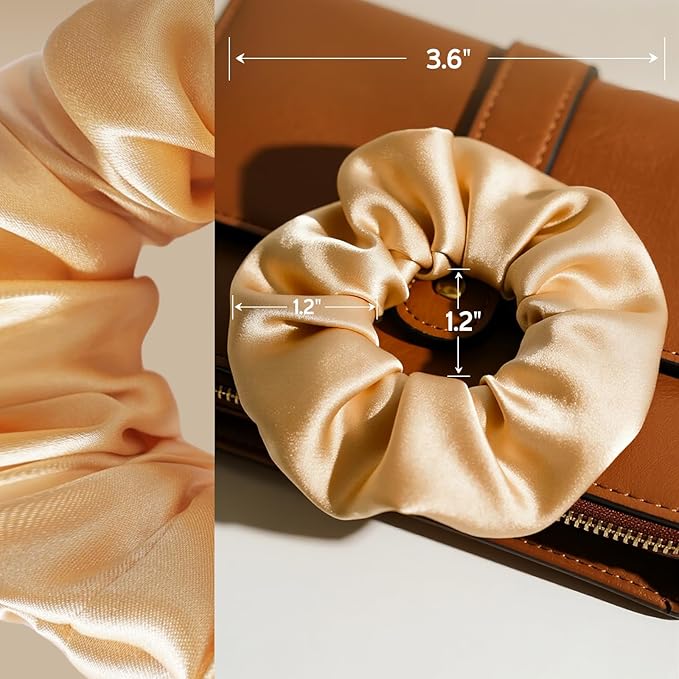 Silk Scrunchies for Women, 100% Mulberry Silk Hair Ties No Damage, Gentle No-Pull Elastic Ponytail Holders, 1Pc (Champagne Gold)