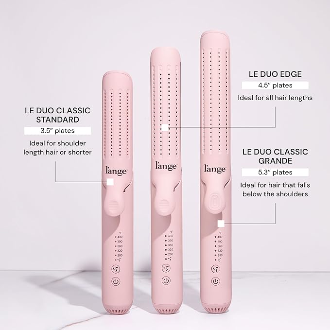 L'ANGE HAIR Le Duo Edge 360° Airflow Titanium Styler Blush | 2-in-1 Flat Iron Straightener & Curling Iron | 1” Wide Titanium Plates with Rounded Corners & Softly Beveled Edges (Blush)