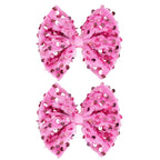 Velvet Sequin Hair Bows Elegant Pink Bow for Women Girls, 4in Glitter Handmade Hair Clips Alligator Clips Ponytail Holder Sparkly Hair Accessories for Christmas, Birthday Party, Wedding, Valentines