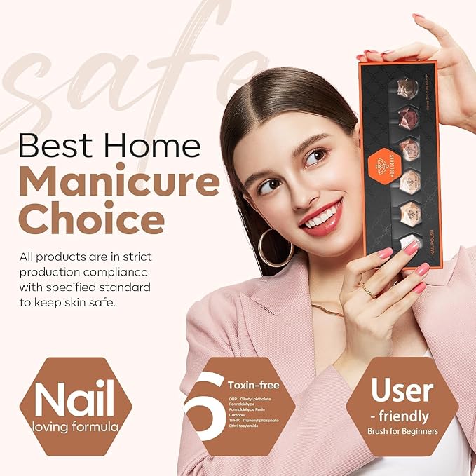 modelones Nail Polish Set 6 Colors, Fall Winter Brown Nude Silver Glitter Nail Polish Skin Tone Collection Quick Dry Mini Manicure DIY Nail Art Salon Home Gifts For Women Girl