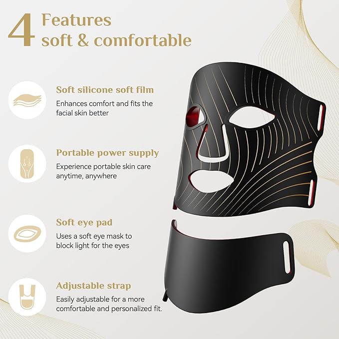 LED Light Therapy Mask Skin Care Mask & neck, LED Red 630±5nm & NIR 830nm Wavelength for Home Use