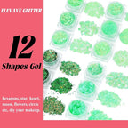 Body Glitter Face Glitter, Hair Glitter for Kids, 12 Shapes Fine Chunky Glitter Gel for Women Girls Makeup Sparkles Party Mermaid Sequins Rave Accessories Singer Concerts Festival (Green Scheme)