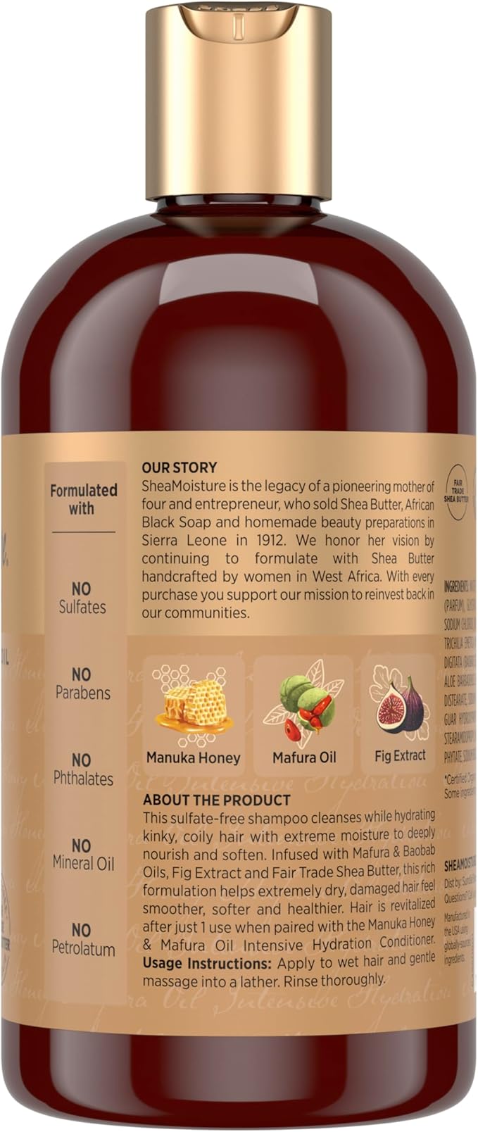 Shea Moisture Intensive Hydration Shampoo Manuka Honey and Mafura Oil for Dry, Damaged Hair Sulfate-Free 13 oz